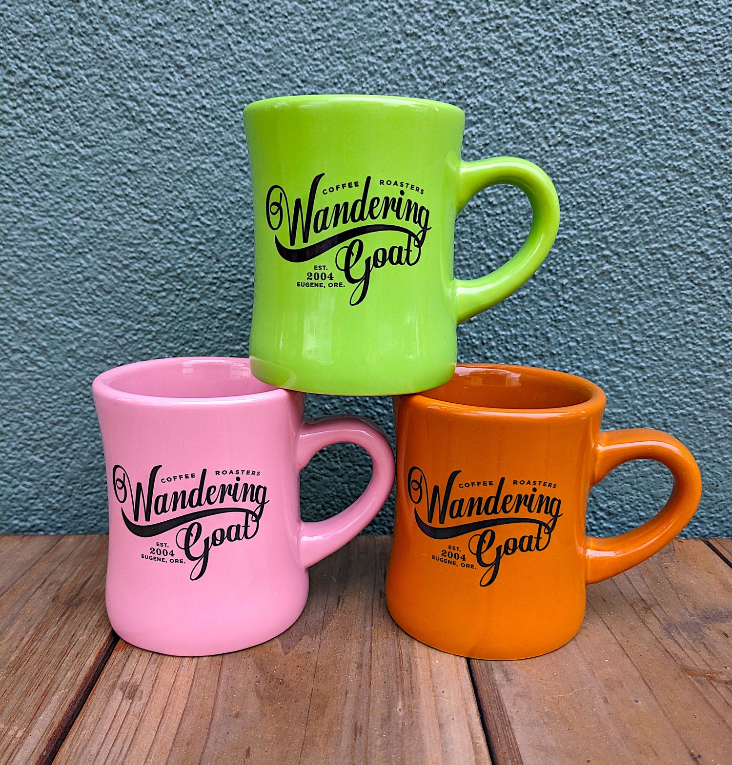 Mugs from wandering Goat Coffee